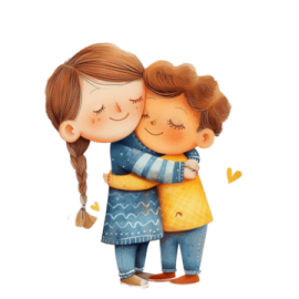 a little girl hugging her friend on the cheek