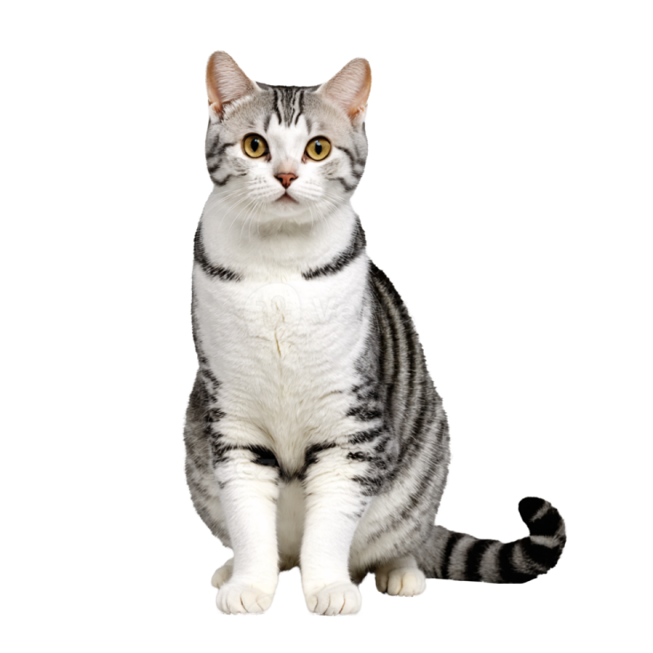 a gray and white cat sitting on the floor