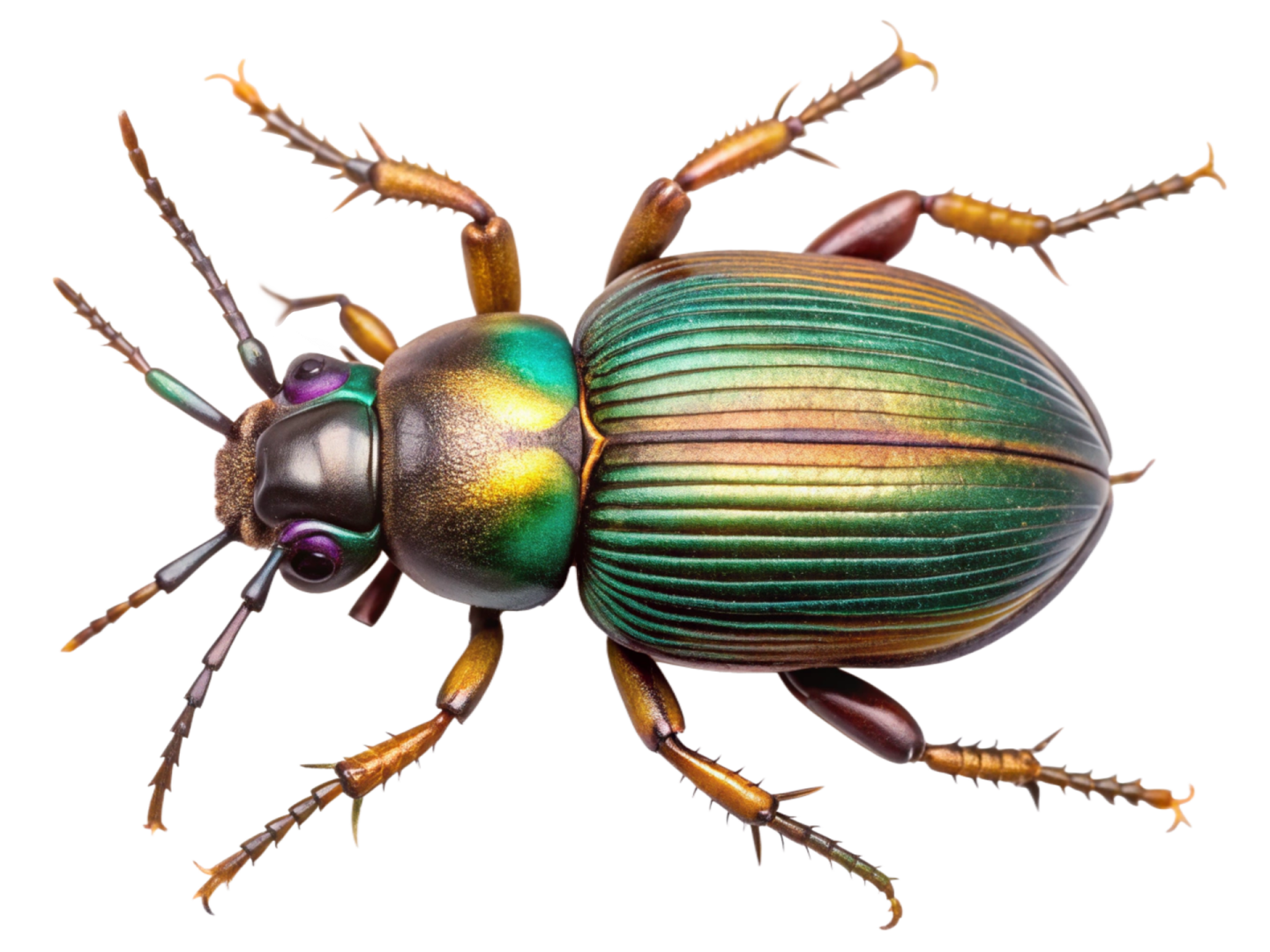 a green beetle on a white background