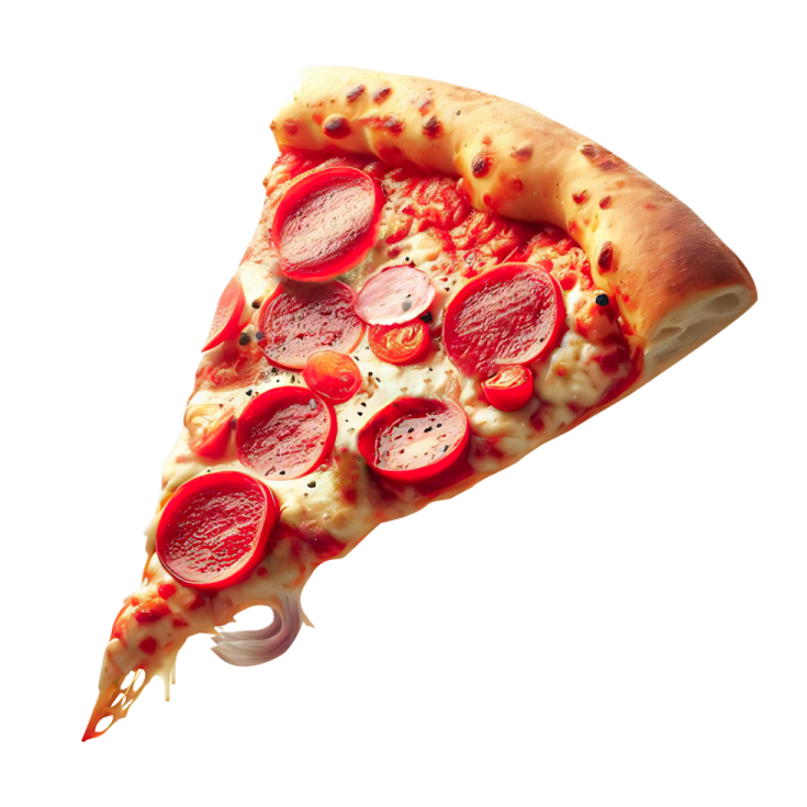 a slice of pizza on a white background