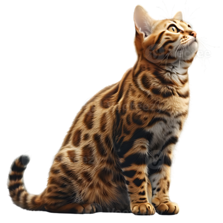 a bengal cat looking up at the sky