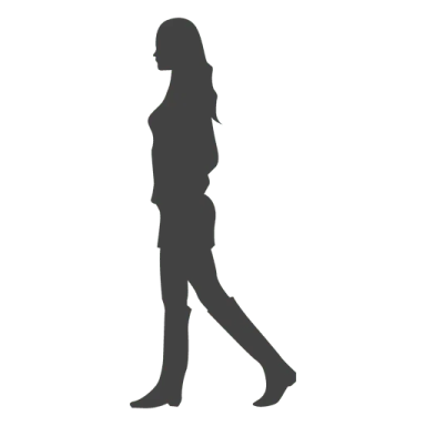 a silhouette of a woman walking on a white background