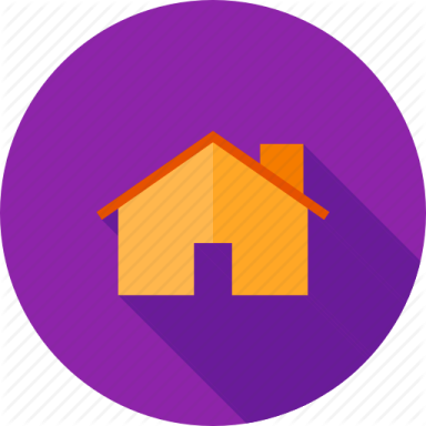 a purple circle with an orange house icon