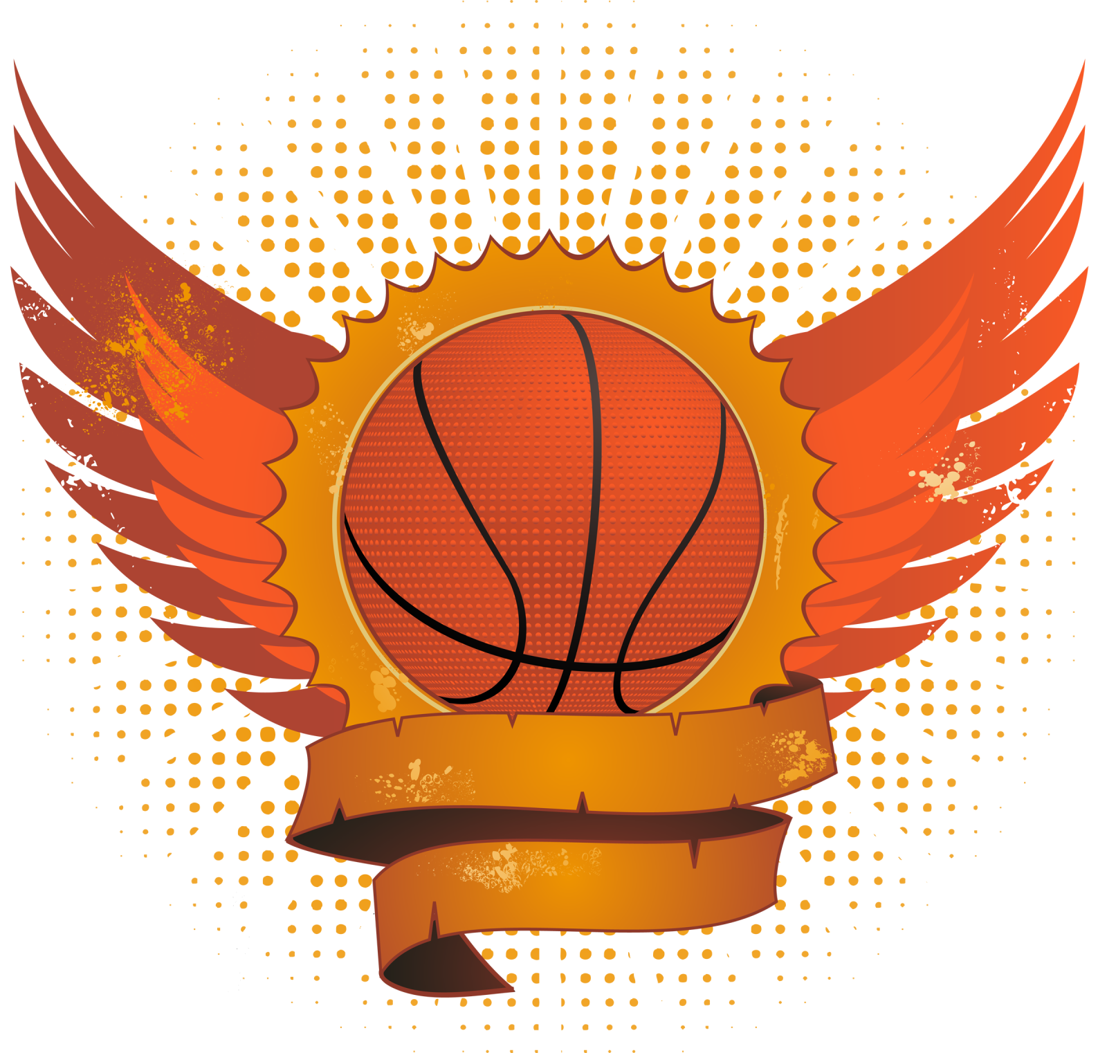 a basketball ball with wings and a ribbon