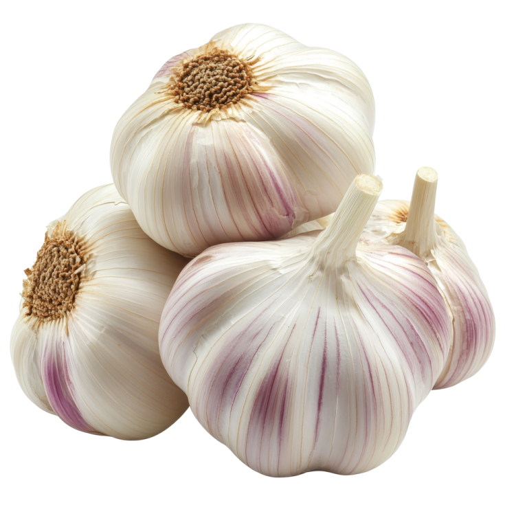 three garlic bulbs on a white background