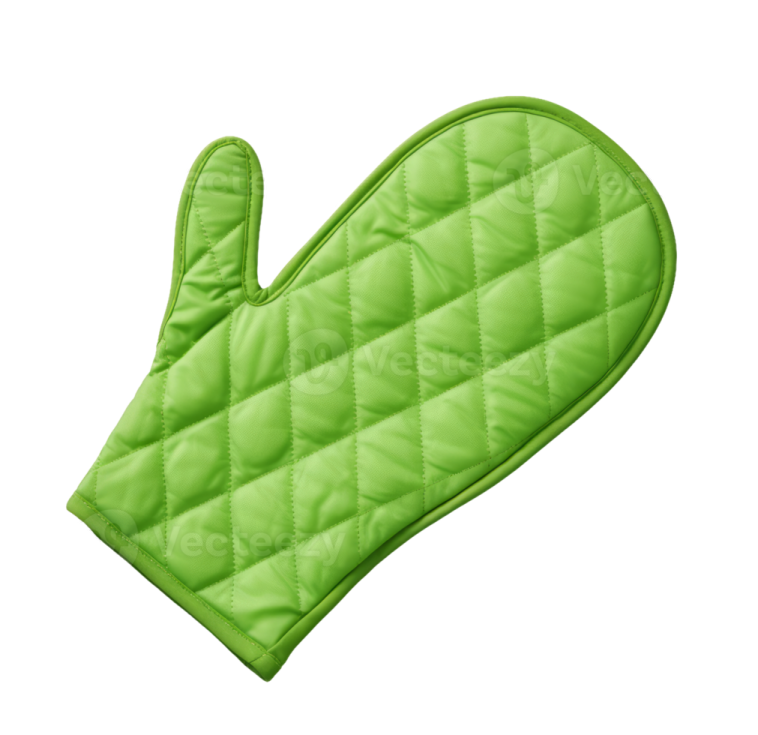 a green oven mit on a white background