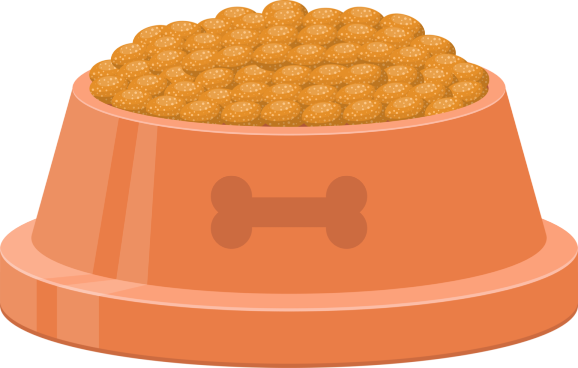 a bowl of dog food with a bone