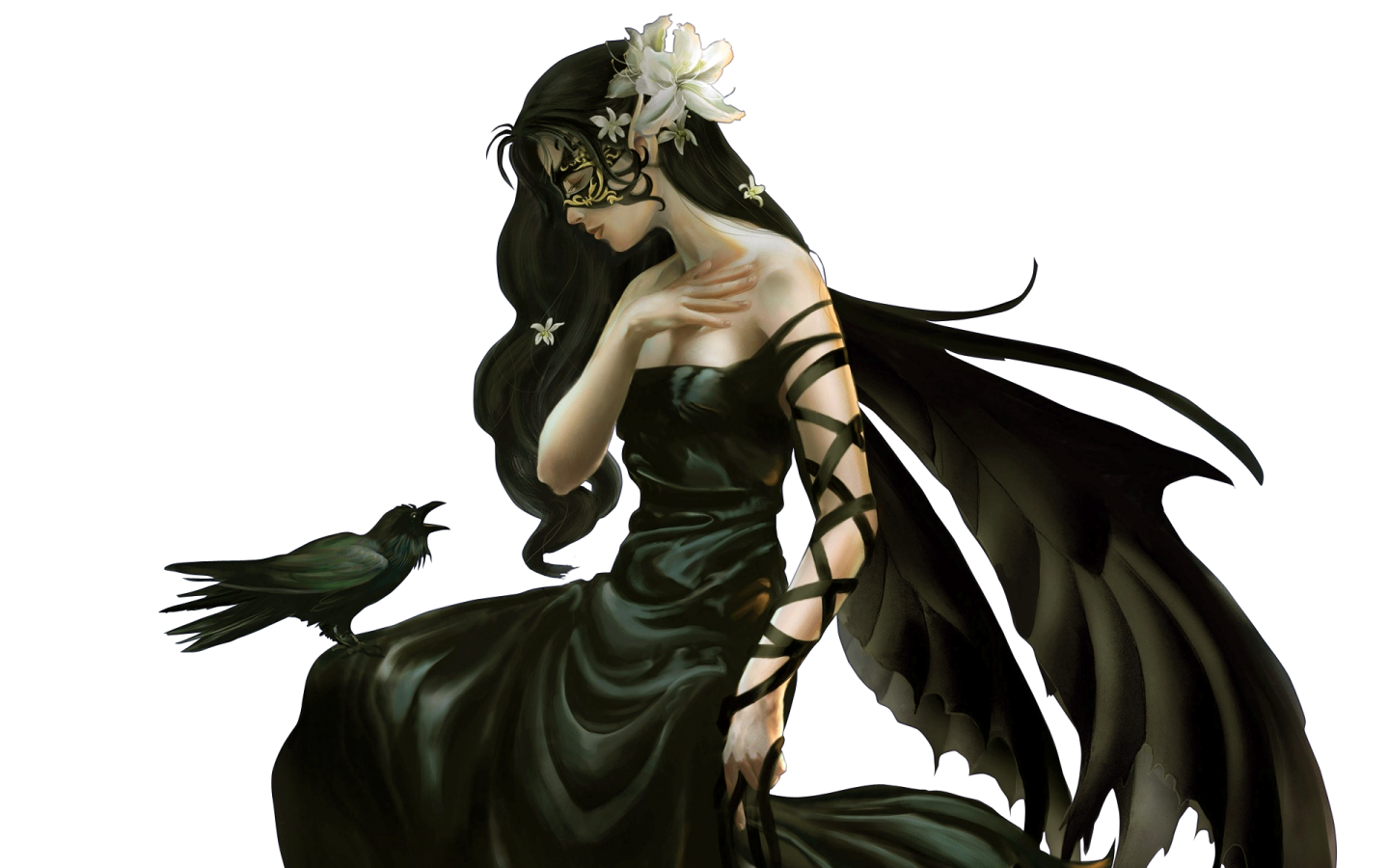 an illustration of a woman in a black dress