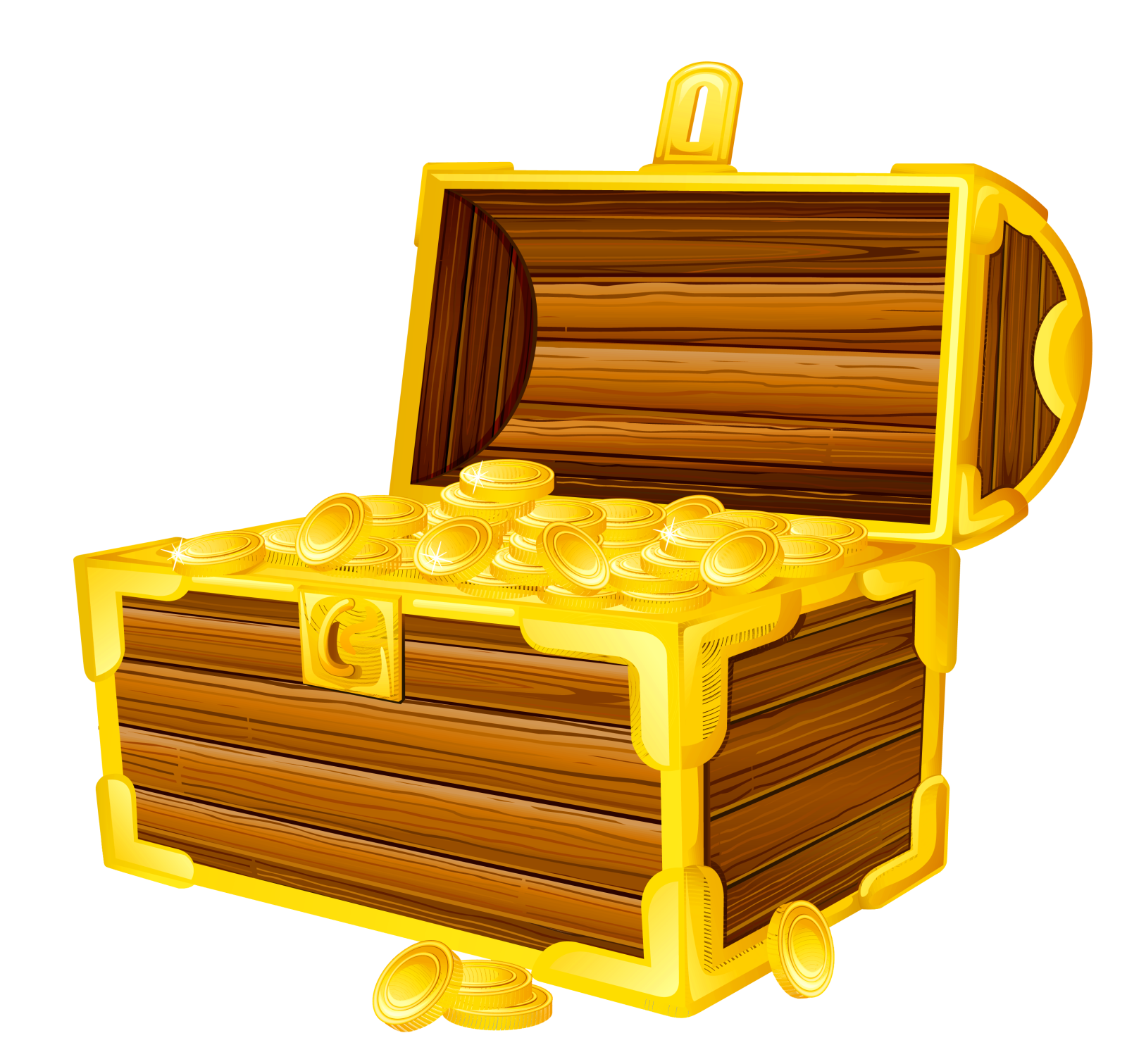 a wooden chest filled with gold coins