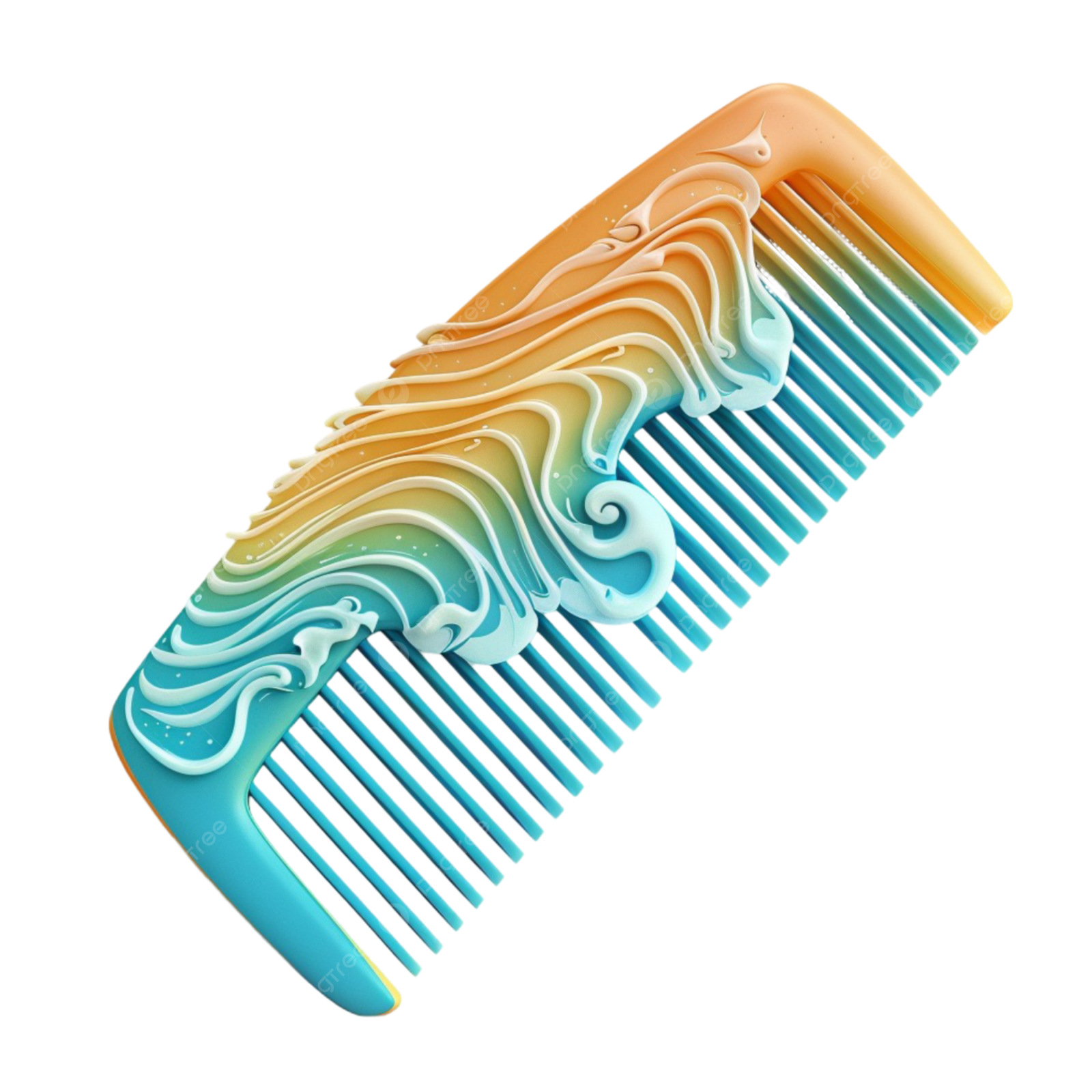 a blue and yellow comb with waves on it