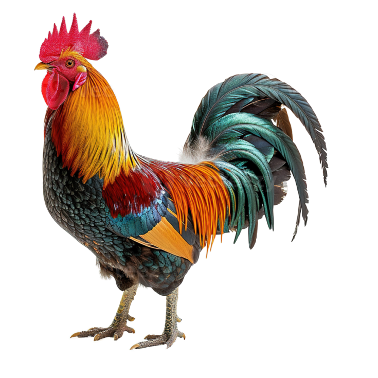 a colorful rooster on a white background