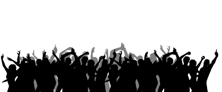 a crowd of people silhouetted against a white background