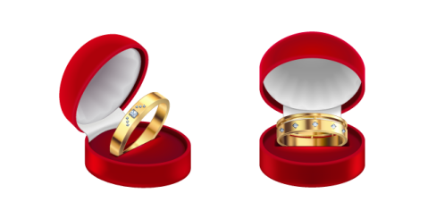 two wedding rings in a red box
