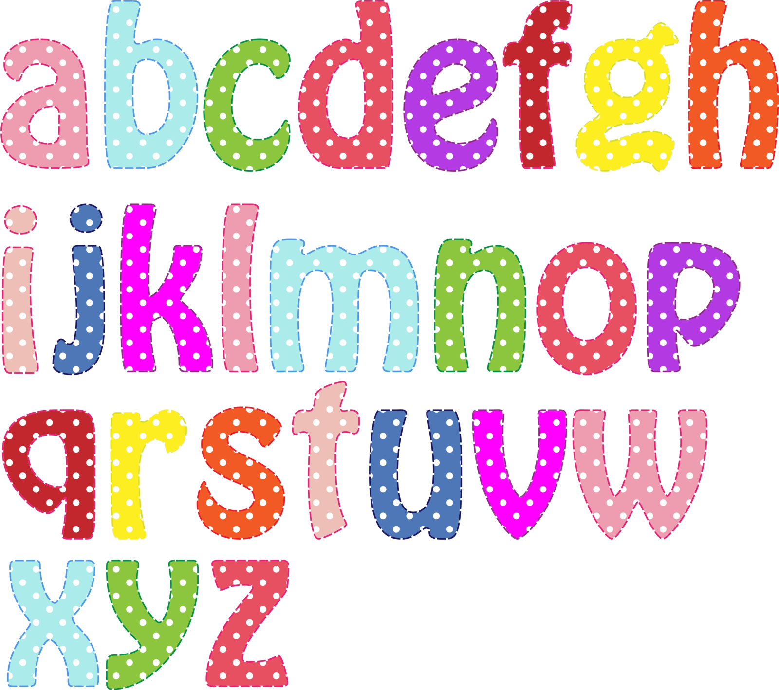 a colorful alphabet with polka dots