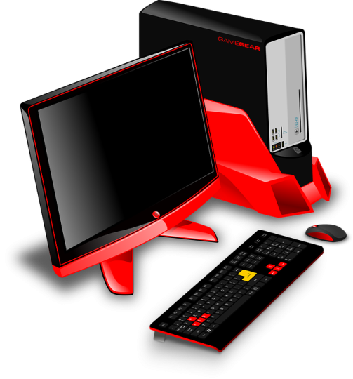 a computer with a keyboard, mouse and mouse pad