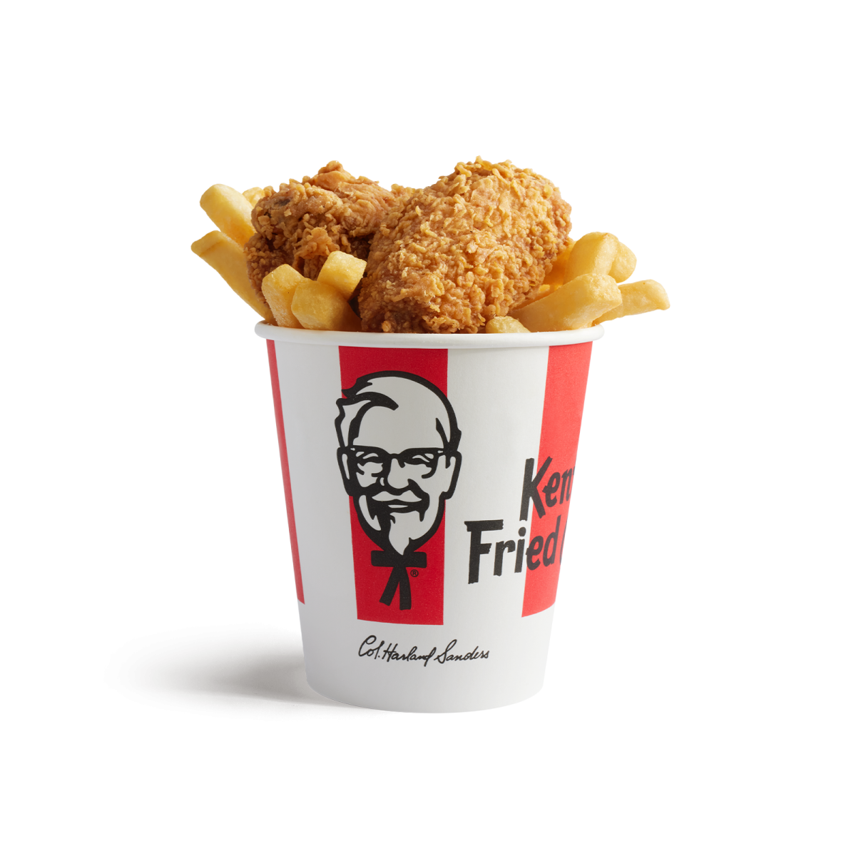 a cup filled with fried chicken and french fries