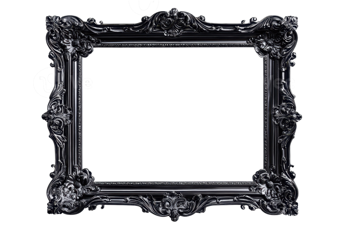a black ornate frame on a white background