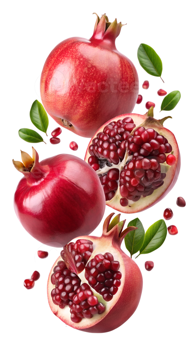 a bunch of pomeas with leaves on top