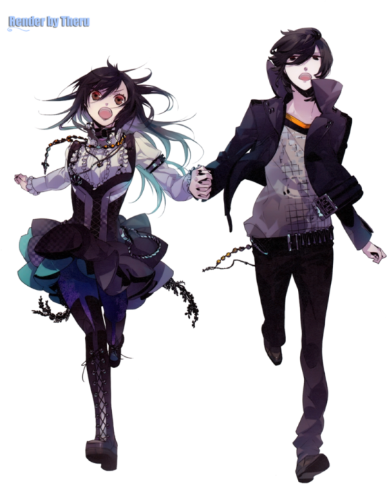 a couple of anime characters, one with long hair and the other with long hair