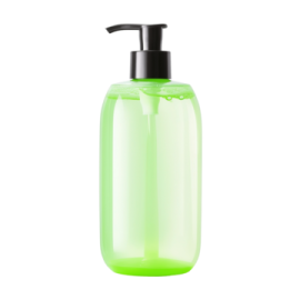 a green liquid bottle on a white background