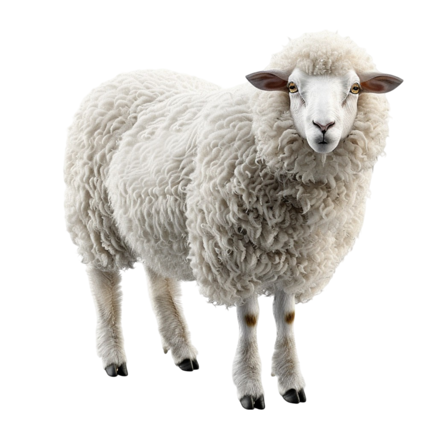 a sheep standing on top of a white surface