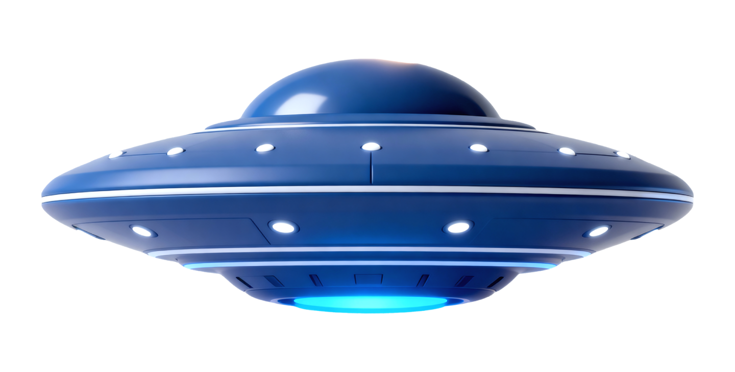 a blue flying object on a white background