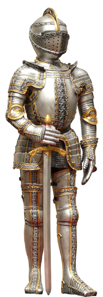 a knight in full armor with a sword