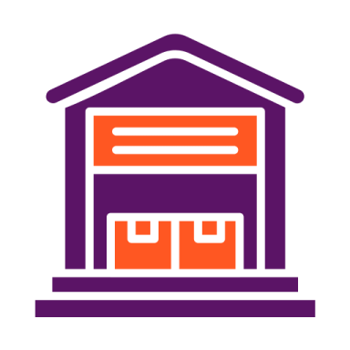 a purple and orange icon of a garage