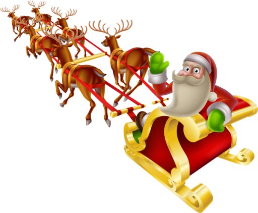 a santa claus on a sled pulled by reindeers