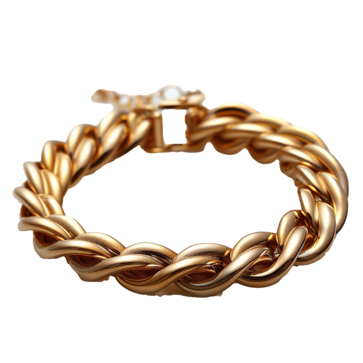 a gold bracelet on a white background