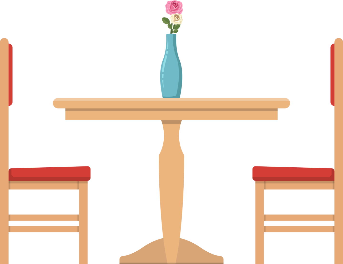 a table with two chairs and a vase on it