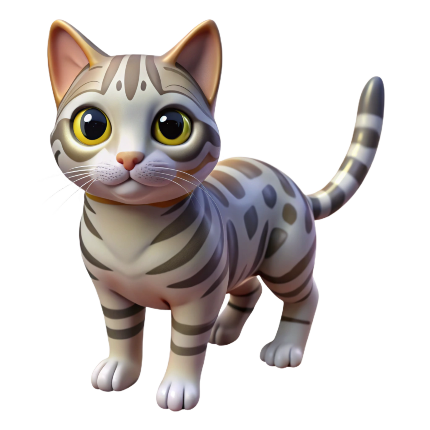 a gray and white cat with yellow eyes