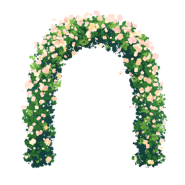 a floral arch with pink flowers