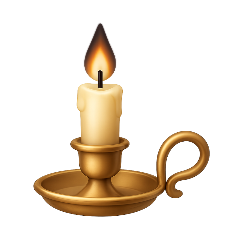 a gold candle with a flame on it