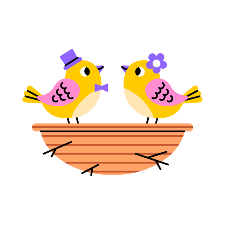 two birds sitting on top of a basket