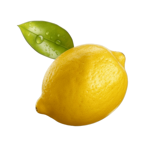 a lemon with a leaf on top of it