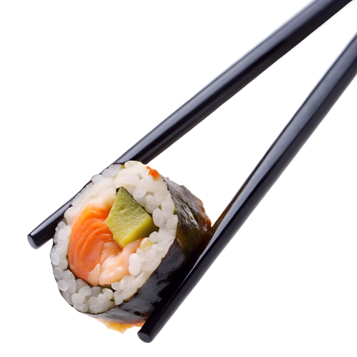 a close up of a sui with chopsticks