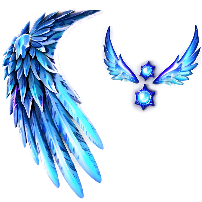 a pair of blue wings on a white background