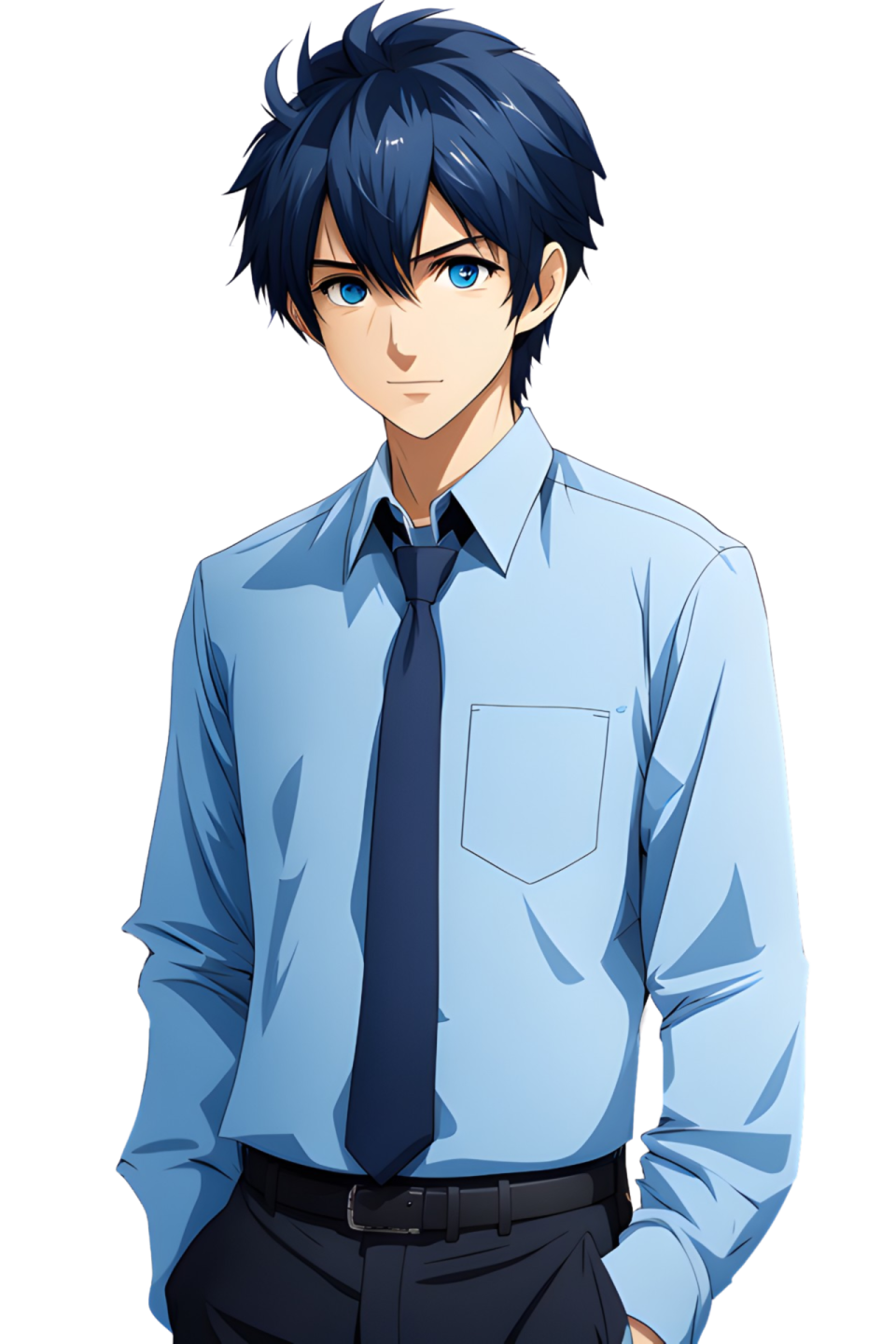 a man in a blue shirt and tie