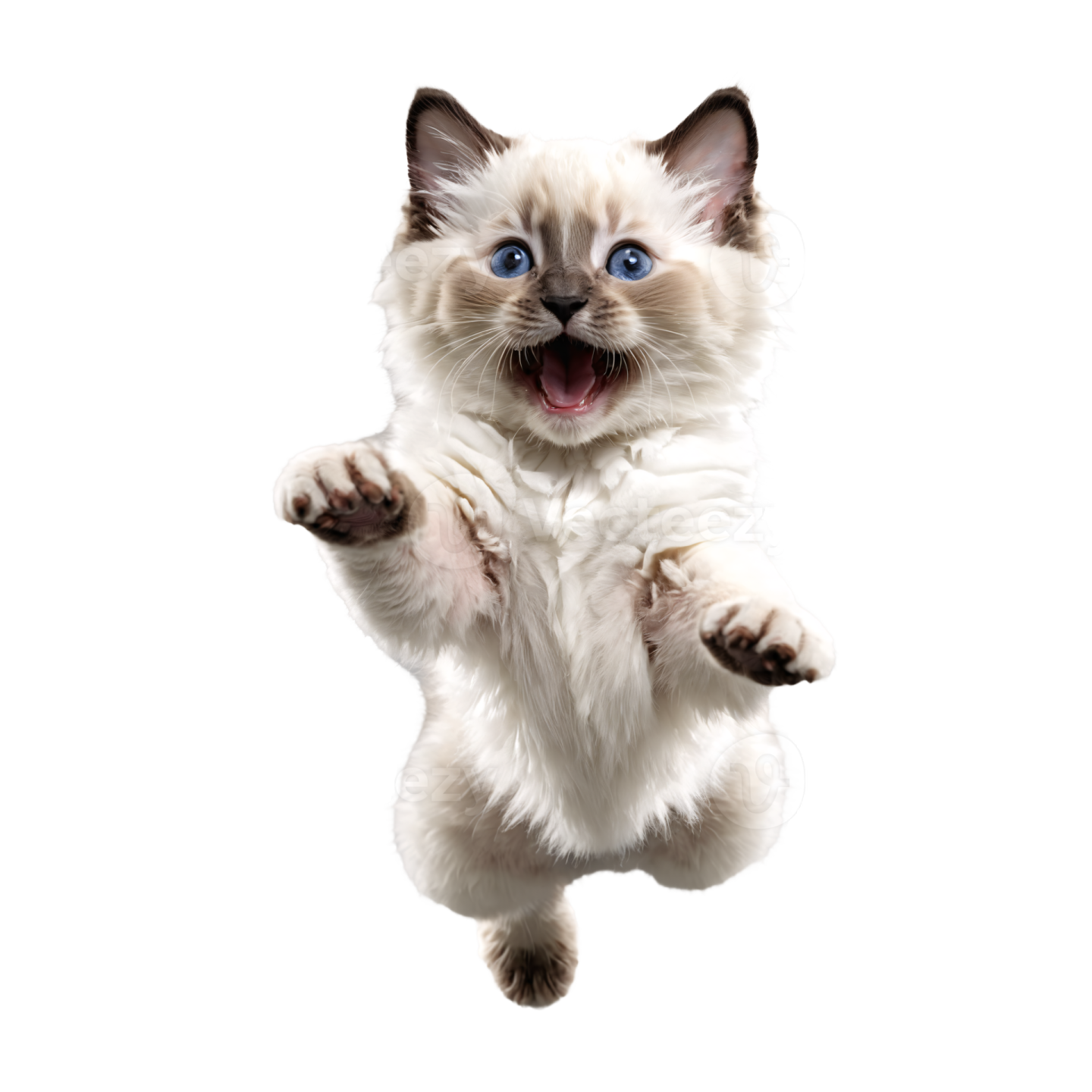 a kitten is jumping in the air