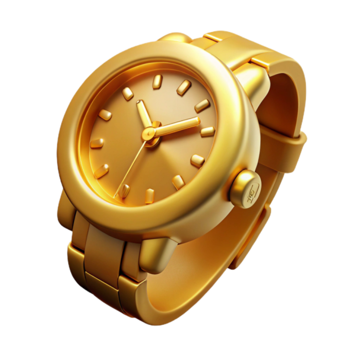 a gold watch on a white background
