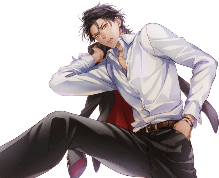 a man in a white shirt and black pants