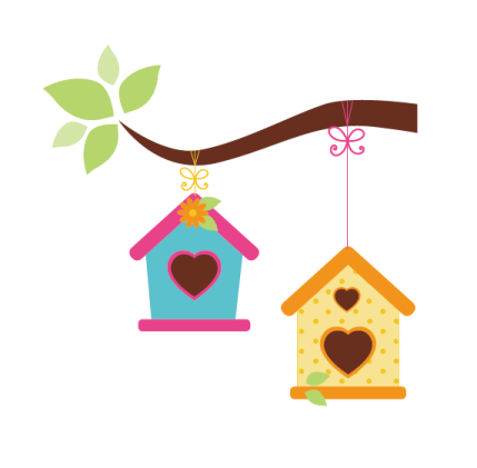 two bird houses hanging from a tree branch
