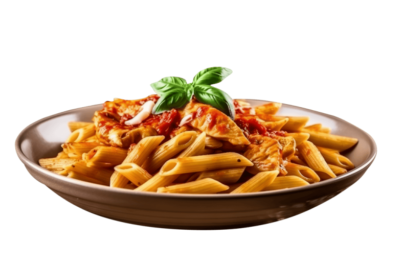 a bowl of pasta with tomato sauce and basil