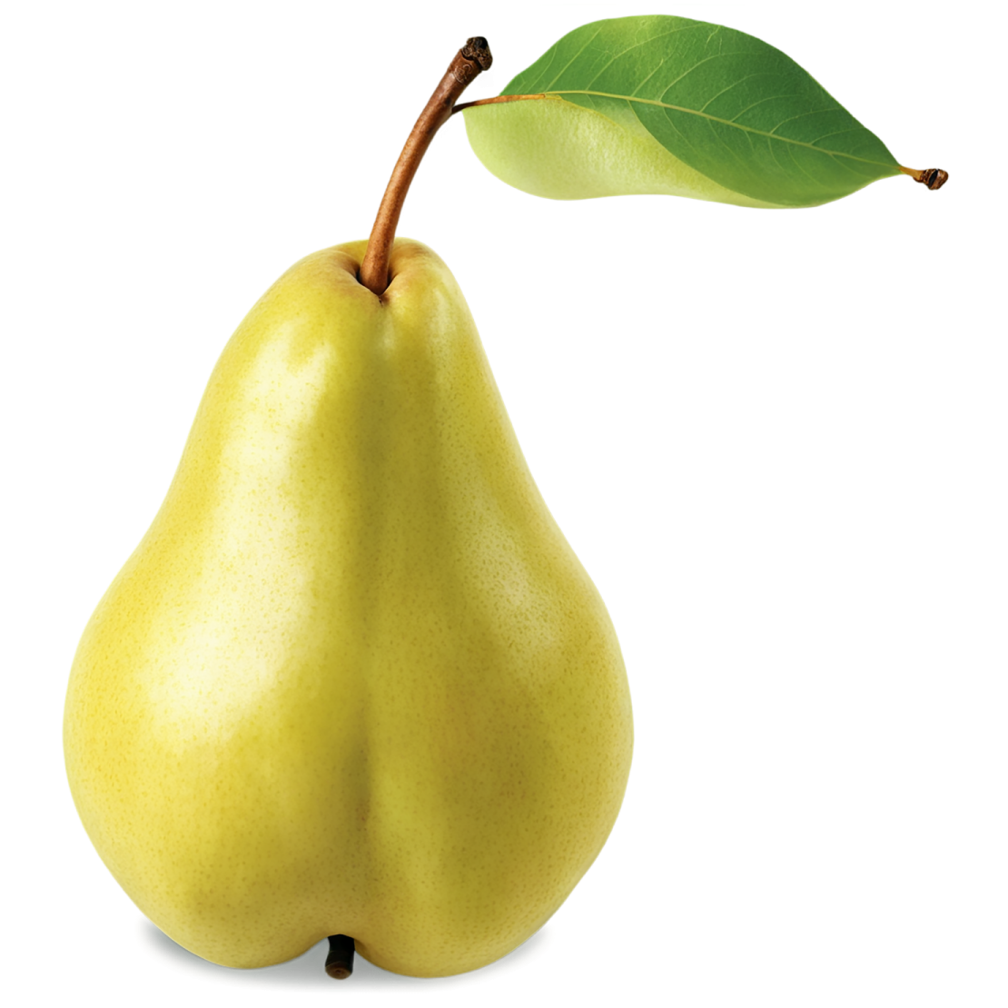 a pear with a leaf on top of it