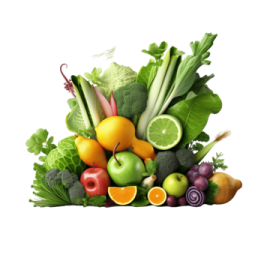 a bunch of fruits and vegetables on a white background