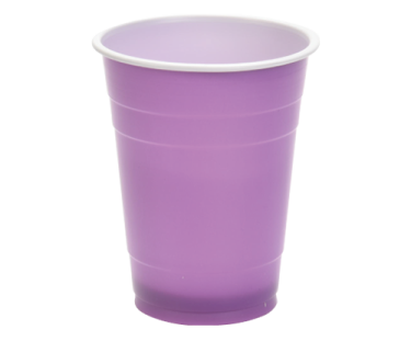 a purple plastic cup on a white background