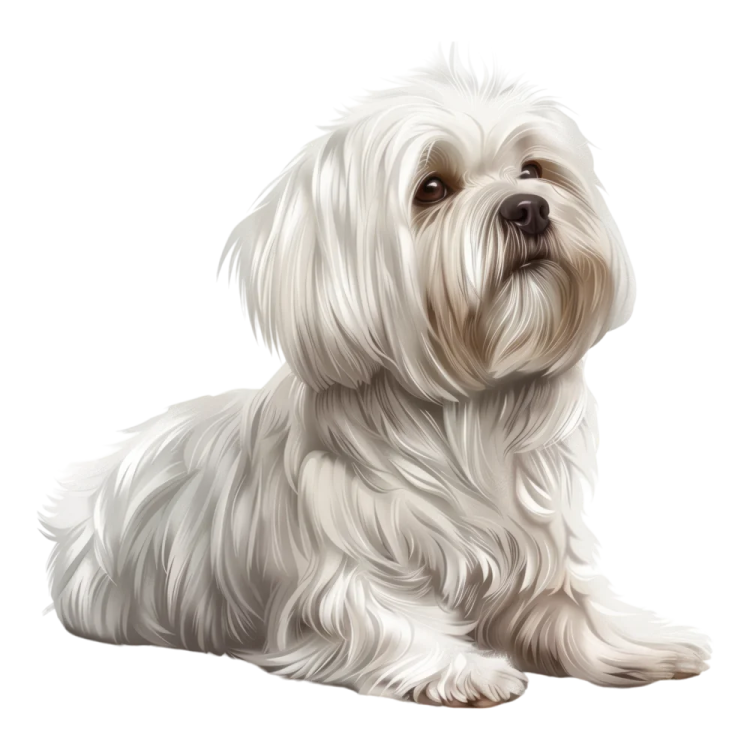 a white dog with long hair laying down