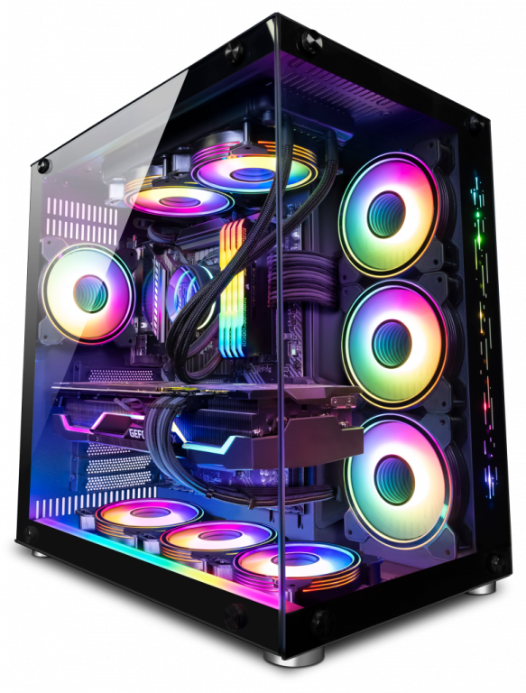 a computer case with colorful lights on it