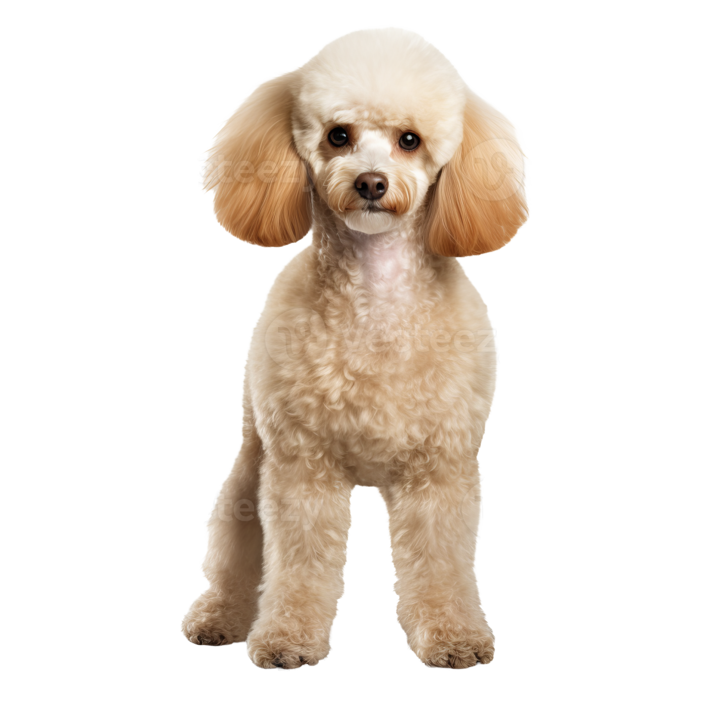a small white poodle dog standing on a white background